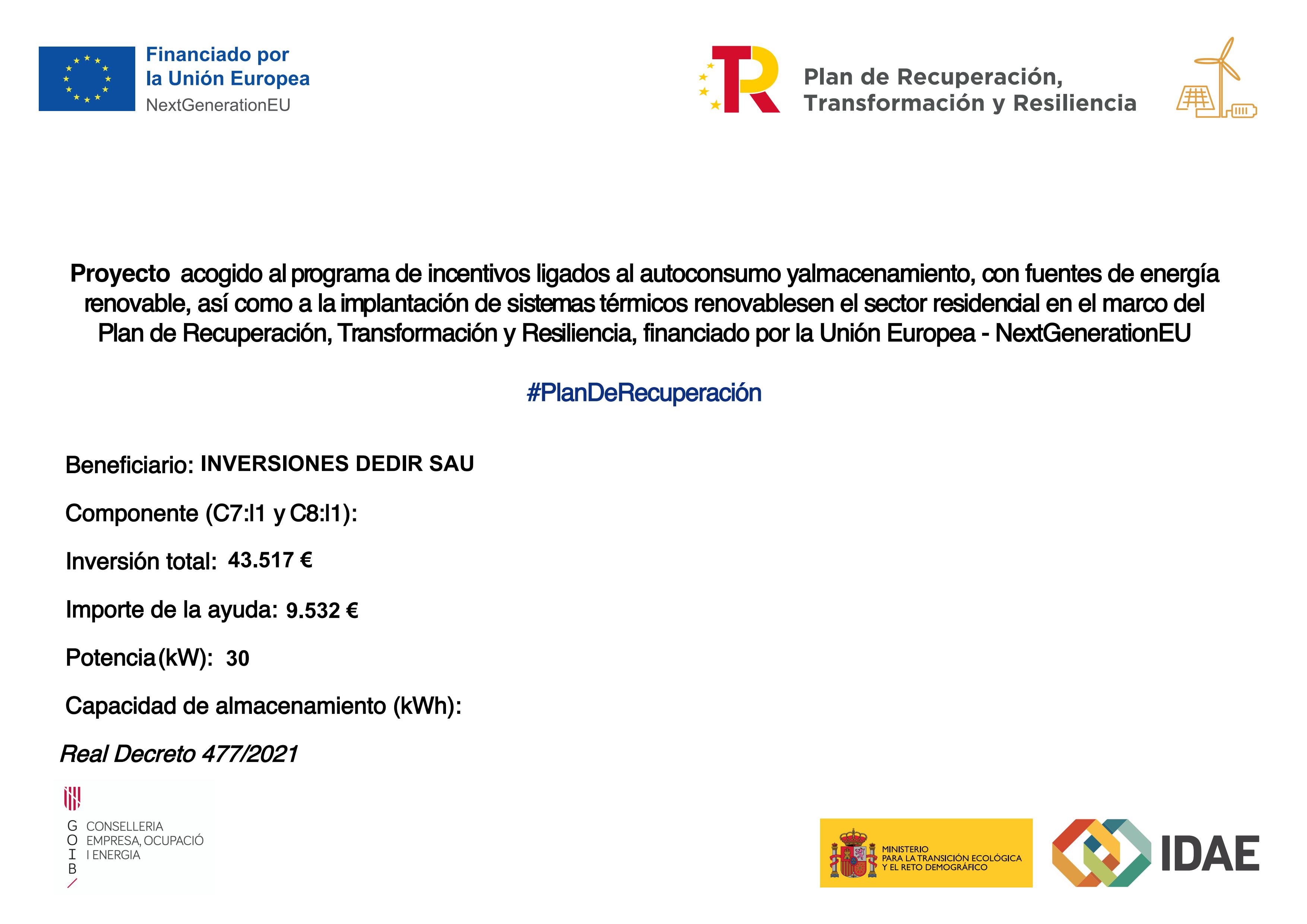 Información de Subvención - Plan de Recuperación